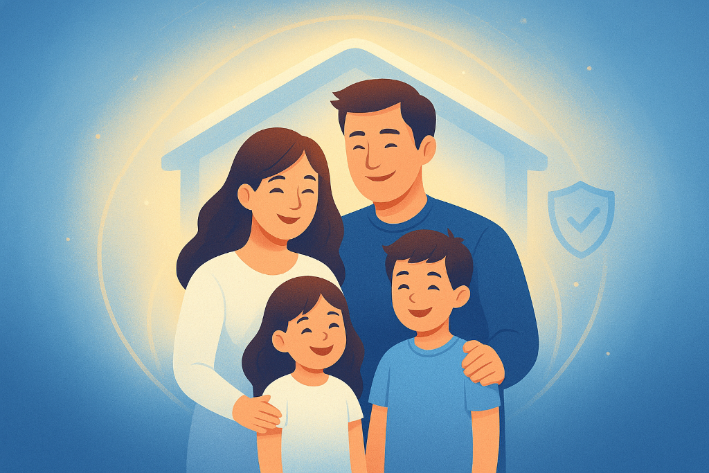 Ilustración de una familia protegida por un seguro